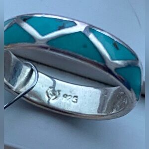 Zuni turquoise inlay wedding ring sterling silver size 9